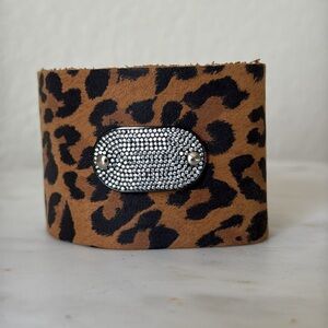 Leopard leather crystal cuff